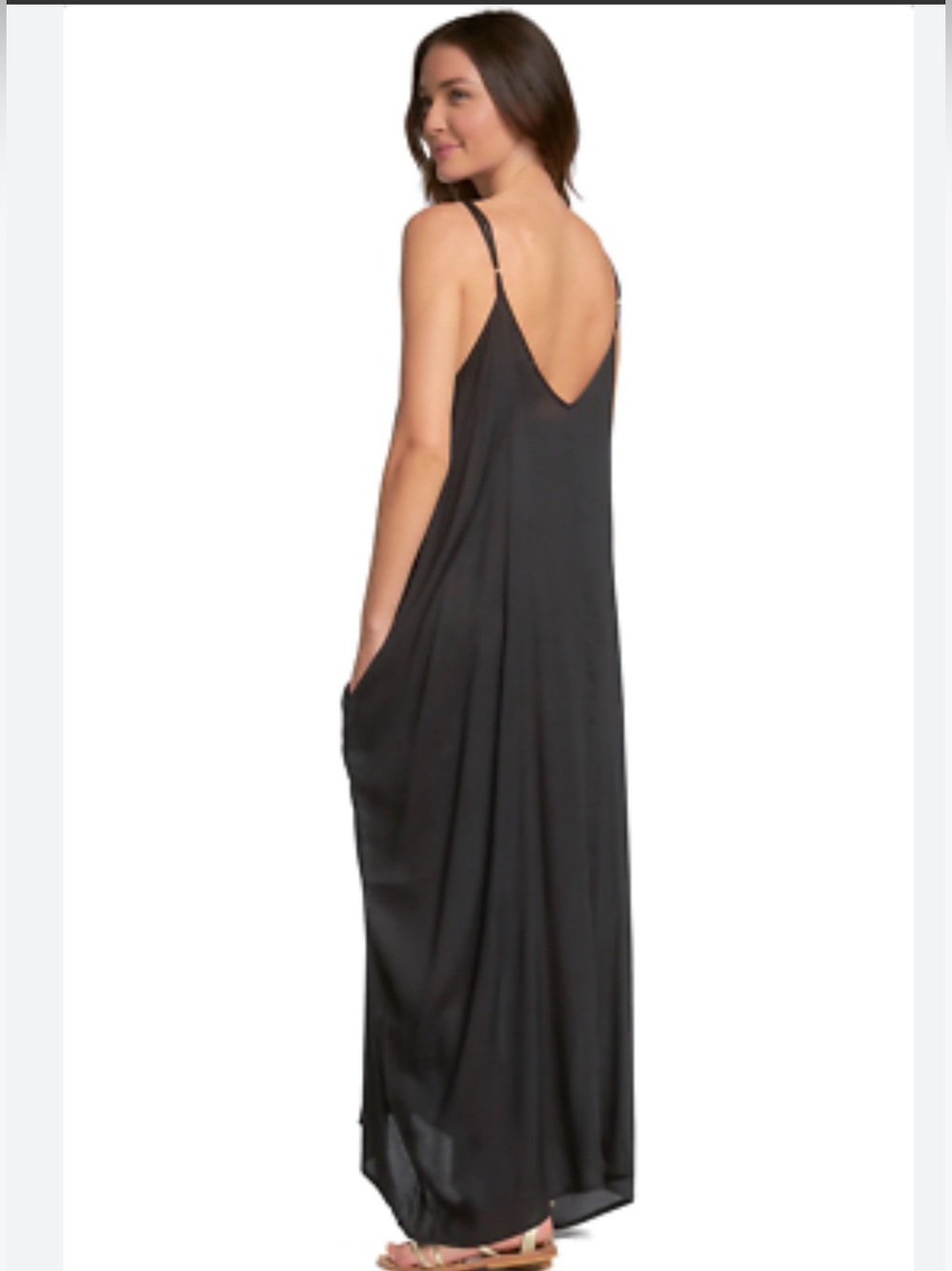 Elan Black V-Neck Slip Maxi Dress with Spaghetti Straps - Picture 2 of 7